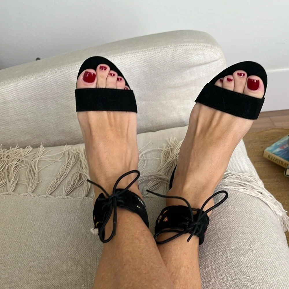 Howsty for Free People Black Sari Heeled Ankle Tie Sandals NIB